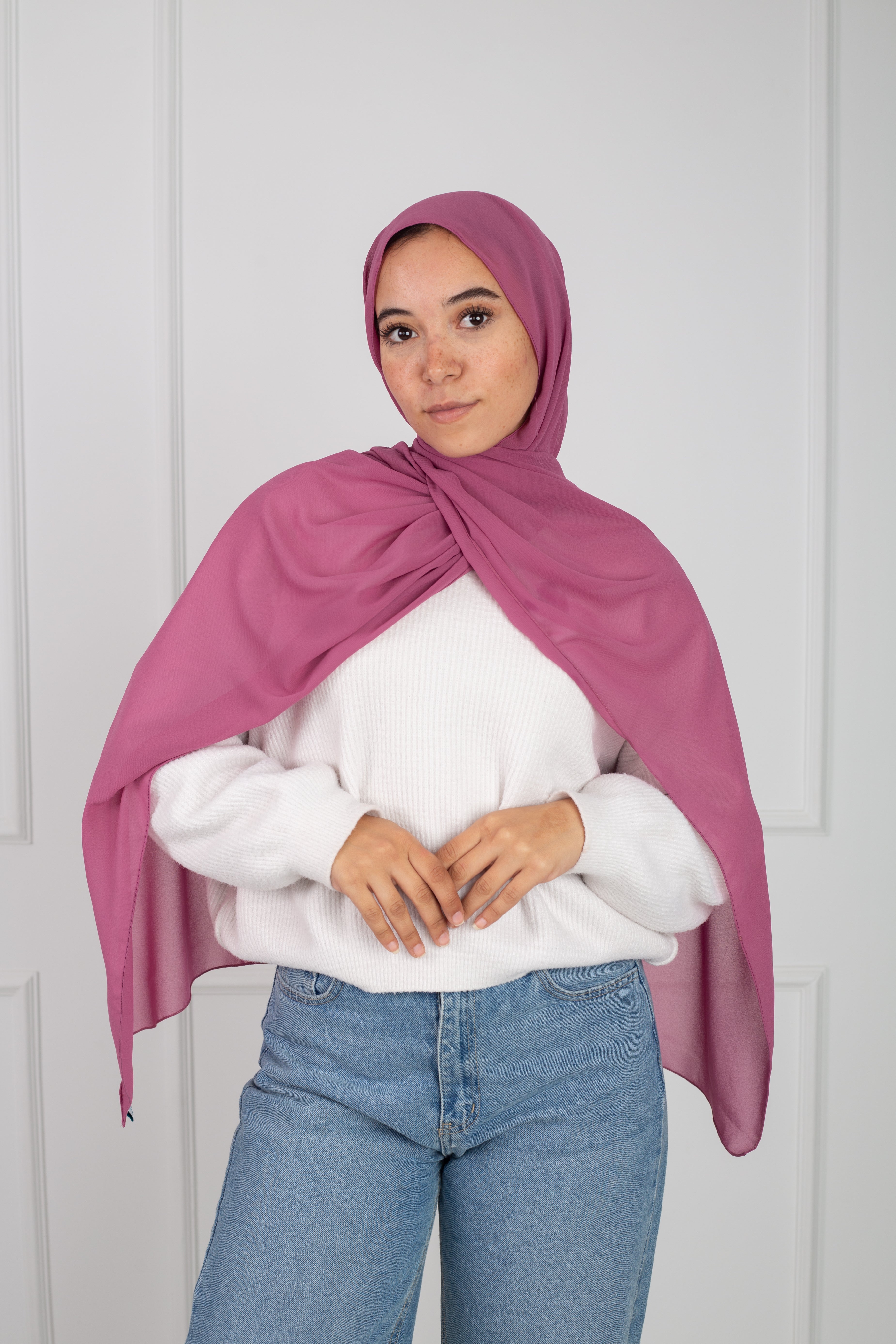 Soft Touch Chiffon Scarf in Dark Pink lightweight fabric 