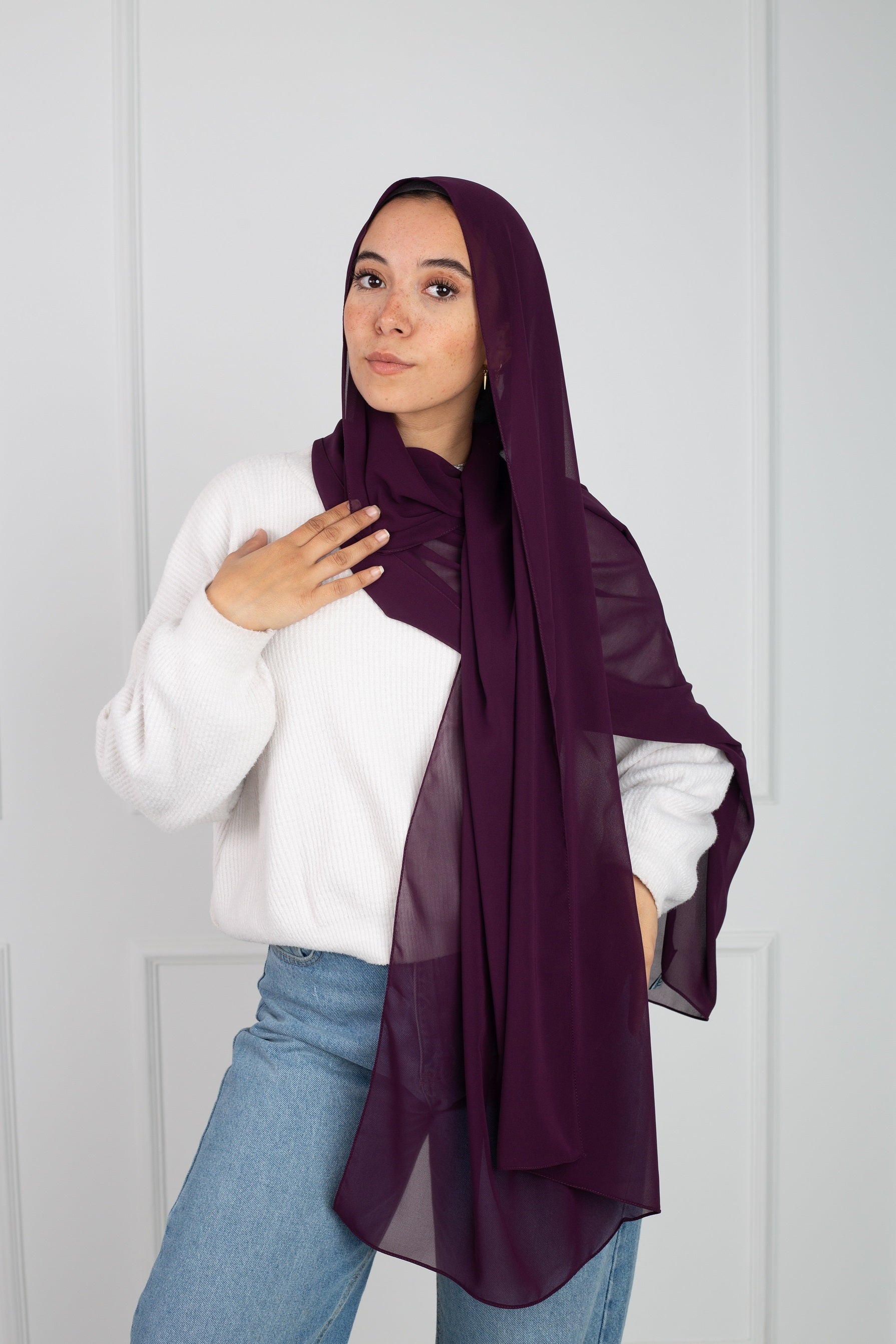 Soft Touch Chiffon Scarf in Dark Purple lightweight fabric 