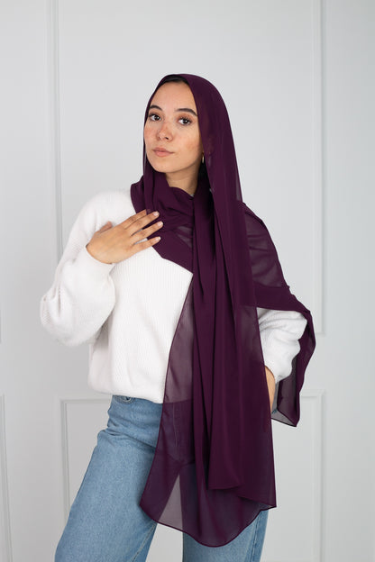 Soft Touch Chiffon Scarf in Dark Purple lightweight fabric 