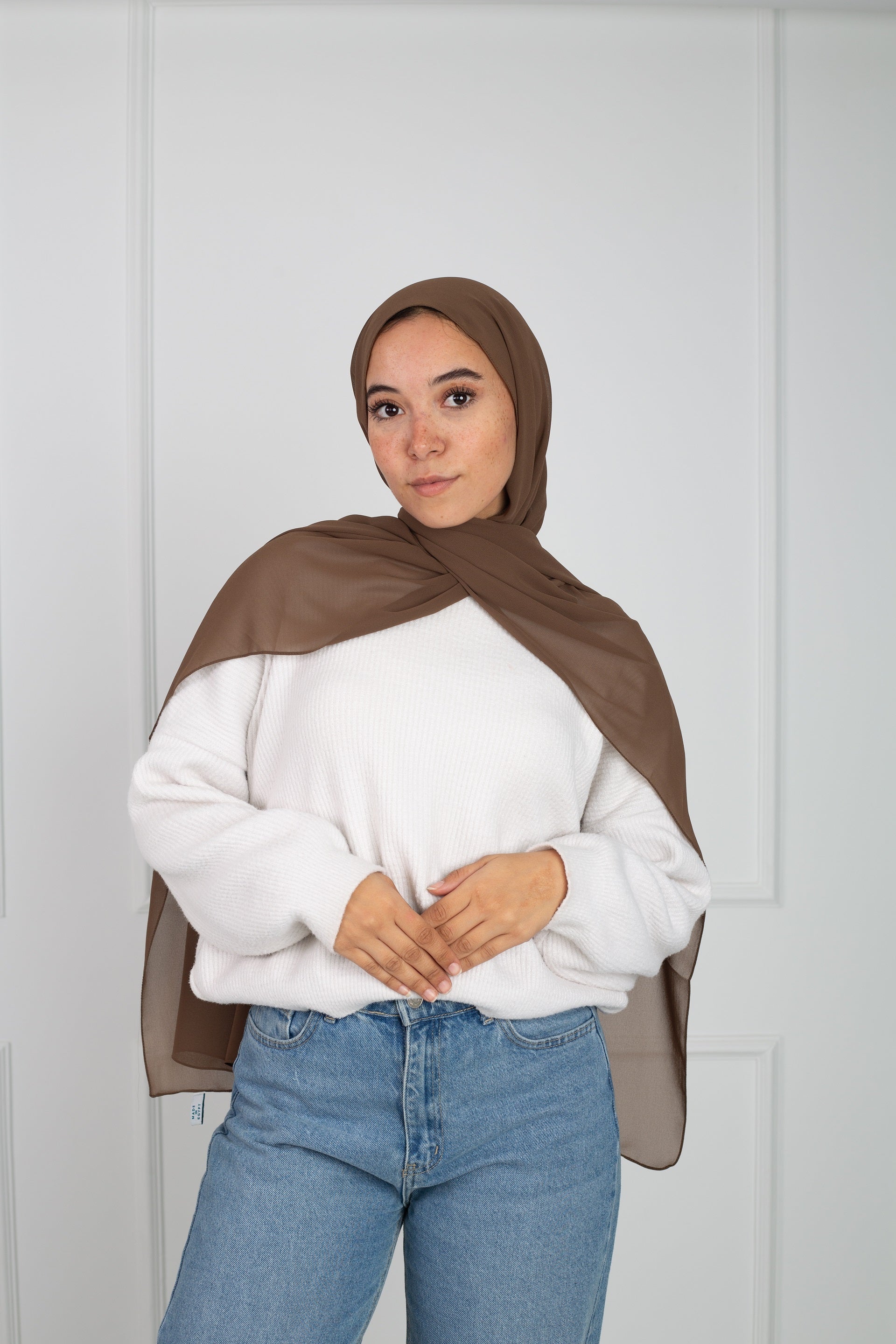 Soft Touch Chiffon Scarf in Espresso
 lightweight fabric 