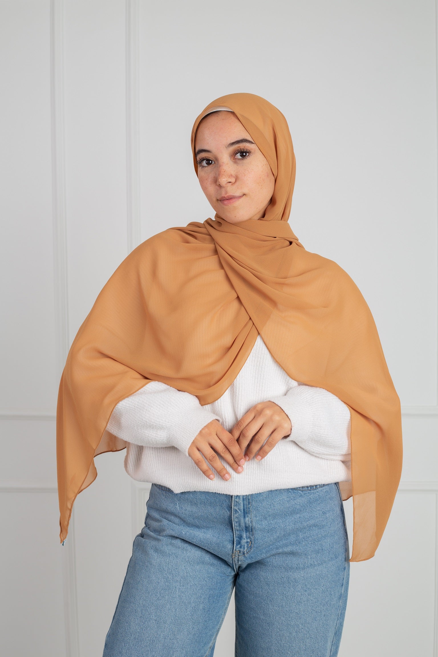 Soft Touch Chiffon Scarf in Gold lightweight fabric 