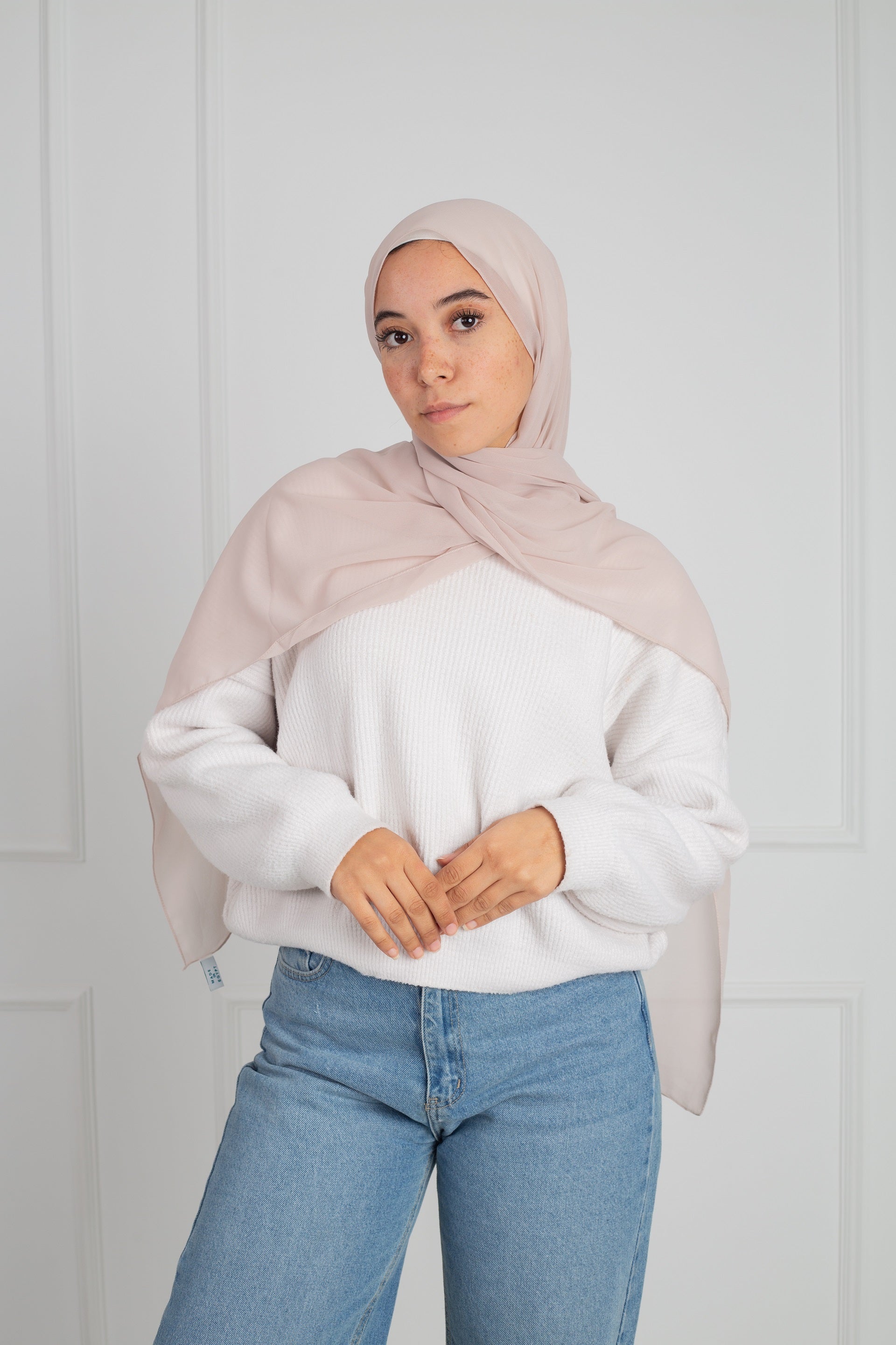 Soft Touch Chiffon Scarf in Ivory Pink lightweight fabric 