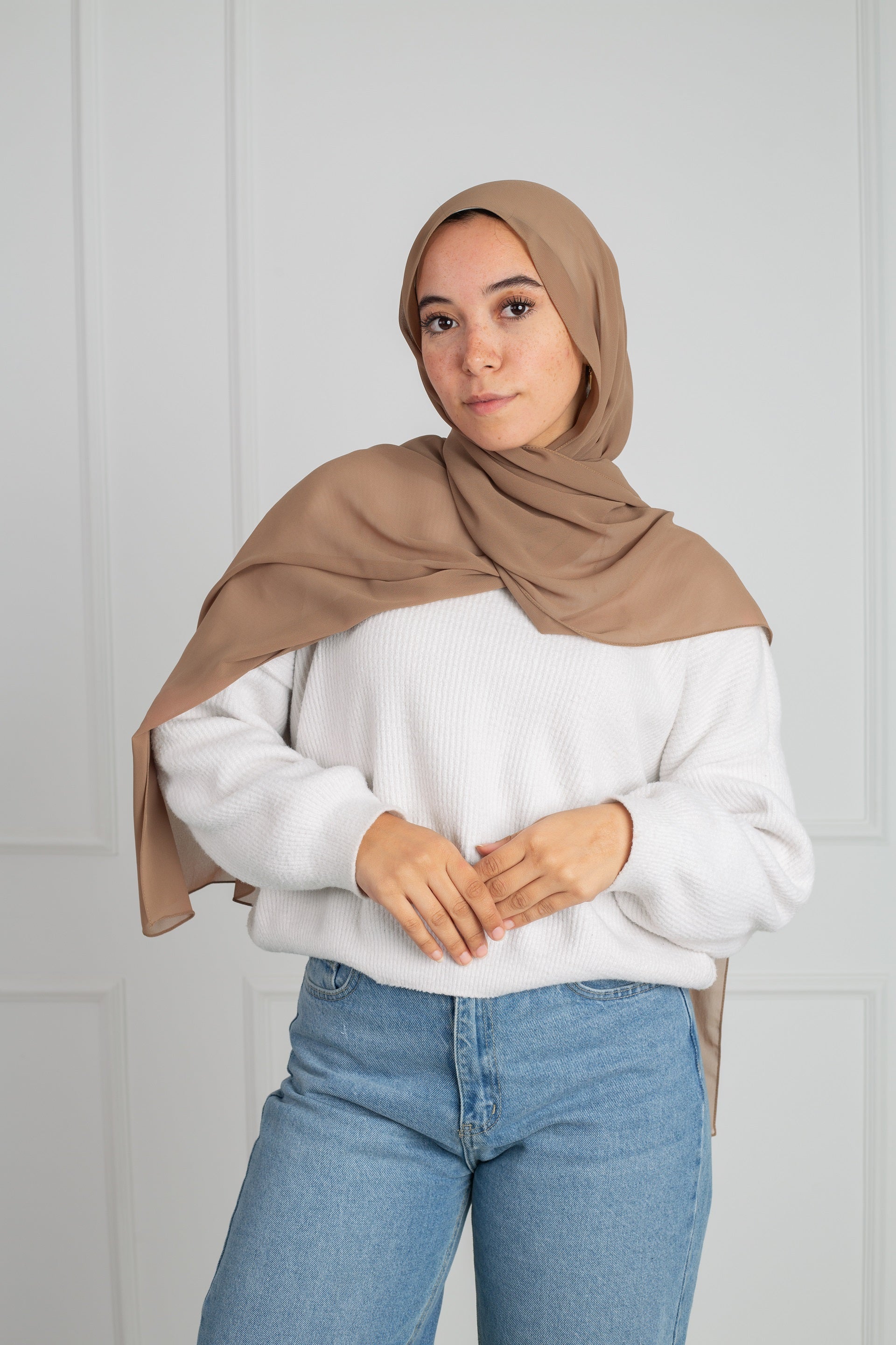 Soft Touch Chiffon Scarf in Latte lightweight fabric 