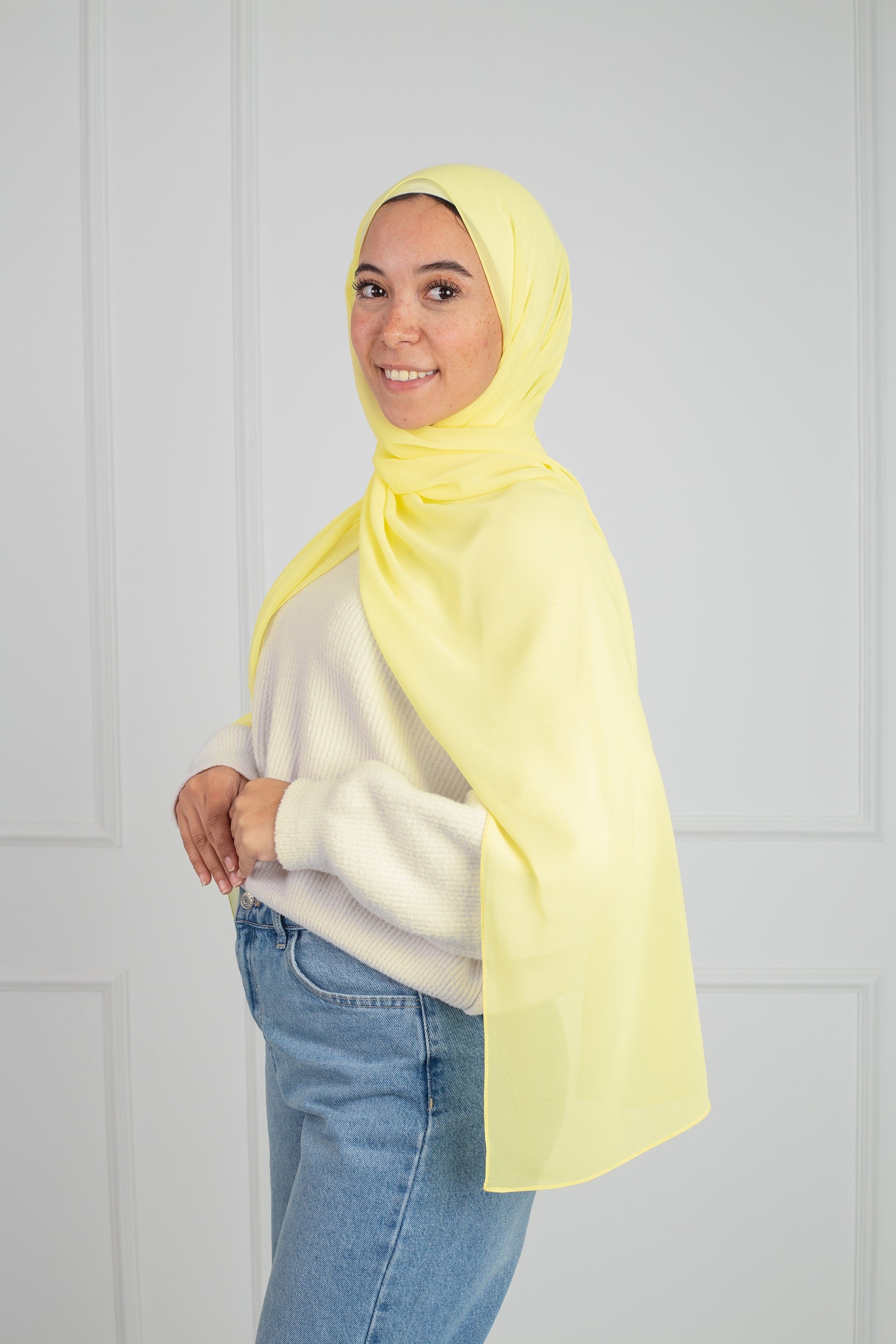 Soft Touch Chiffon Scarf in Lemon Yellow lightweight fabric 
