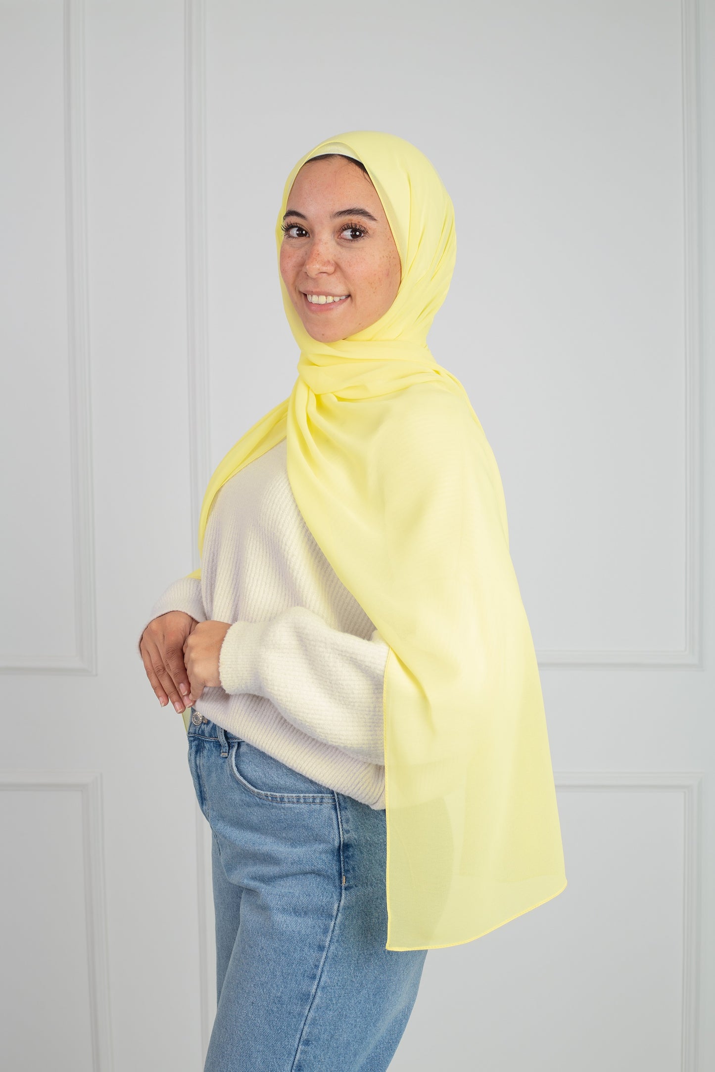 Soft Touch Chiffon Scarf in Lemon Yellow lightweight fabric 