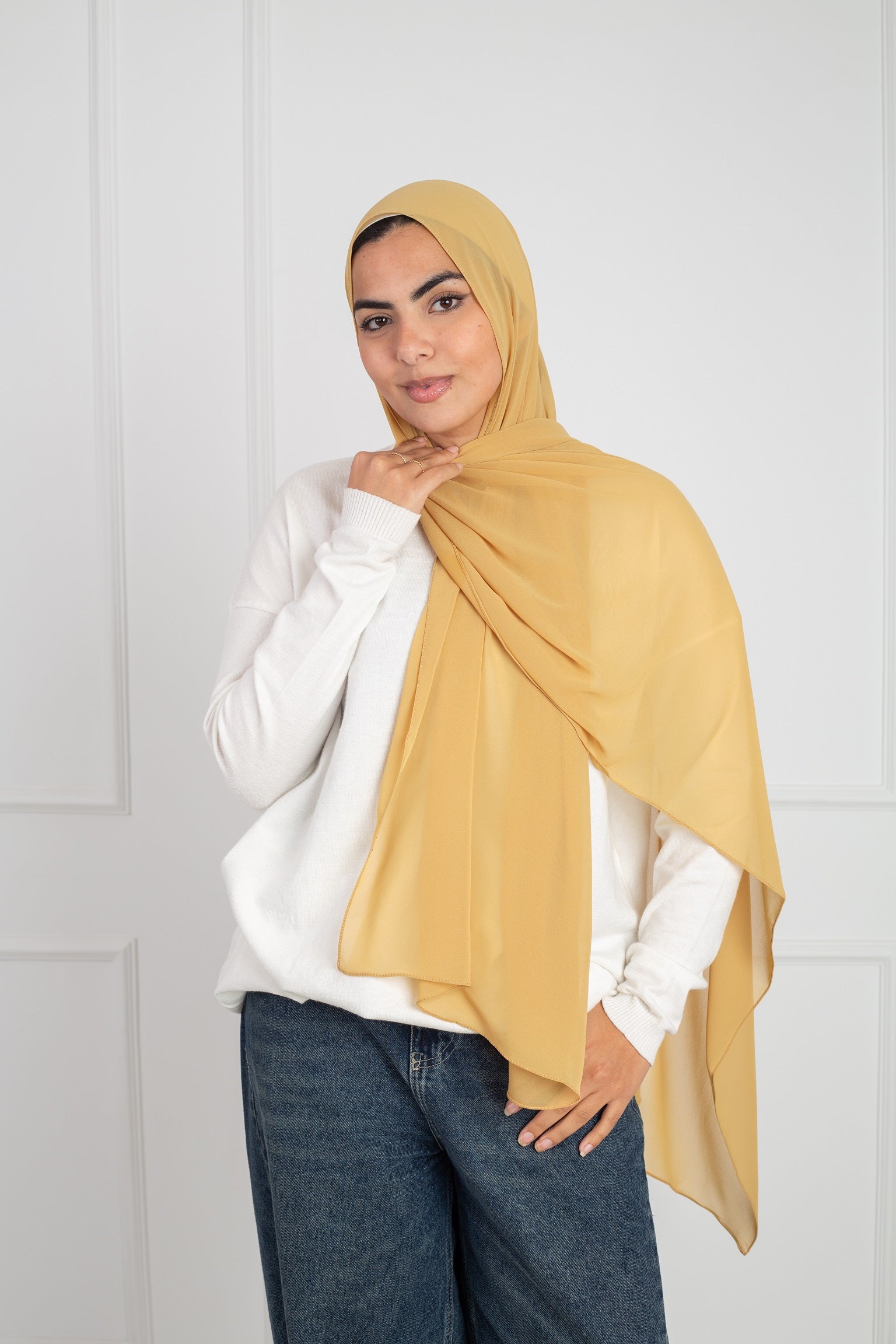 Soft Touch Chiffon Scarf in Light Gold lightweight fabric 