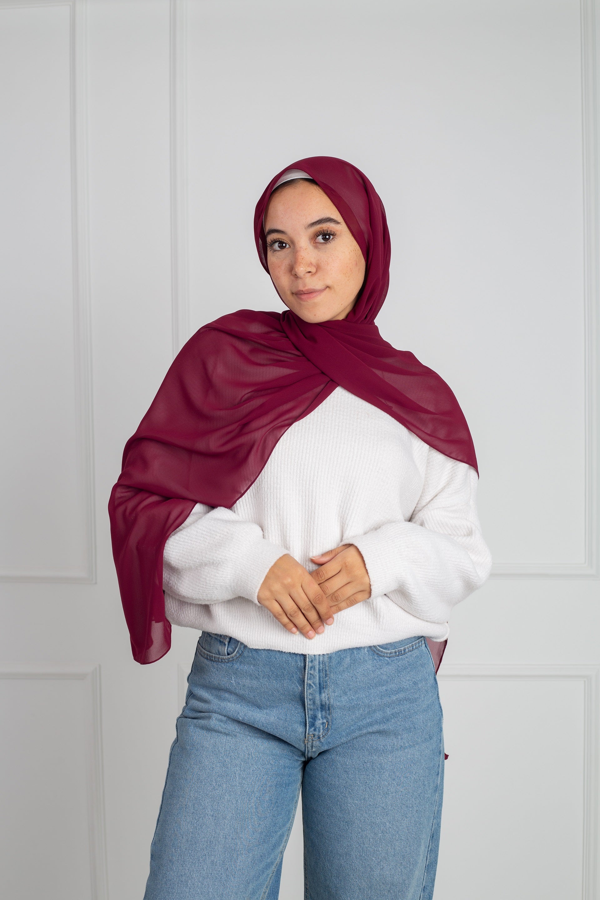 Soft Touch Chiffon Scarf in Maroon lightweight fabric 