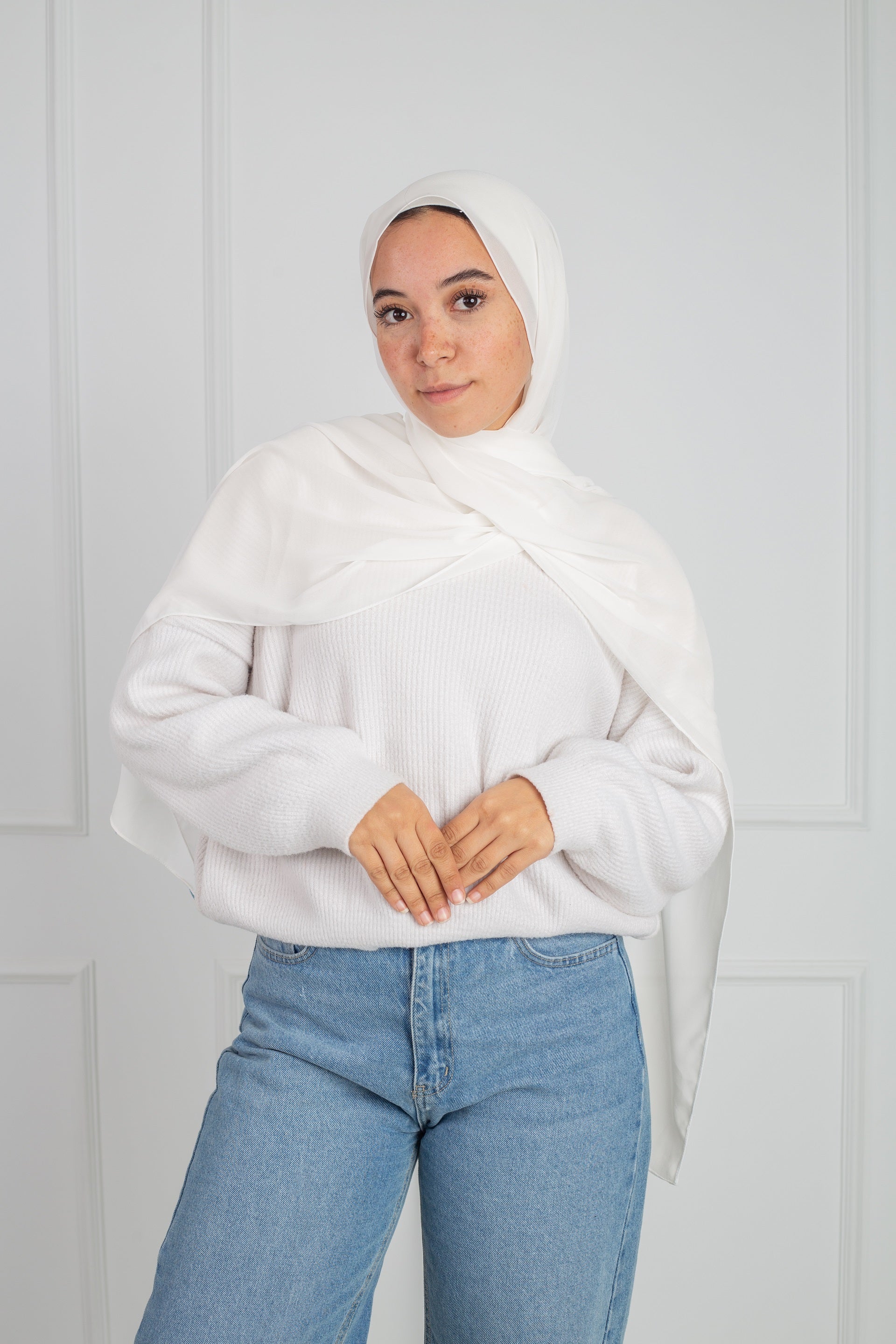 Soft Touch Chiffon Scarf in Off White lightweight fabric 