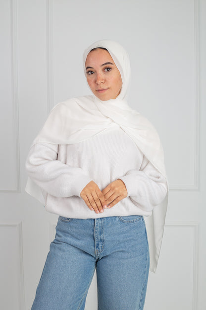 Soft Touch Chiffon Scarf in Off White lightweight fabric 