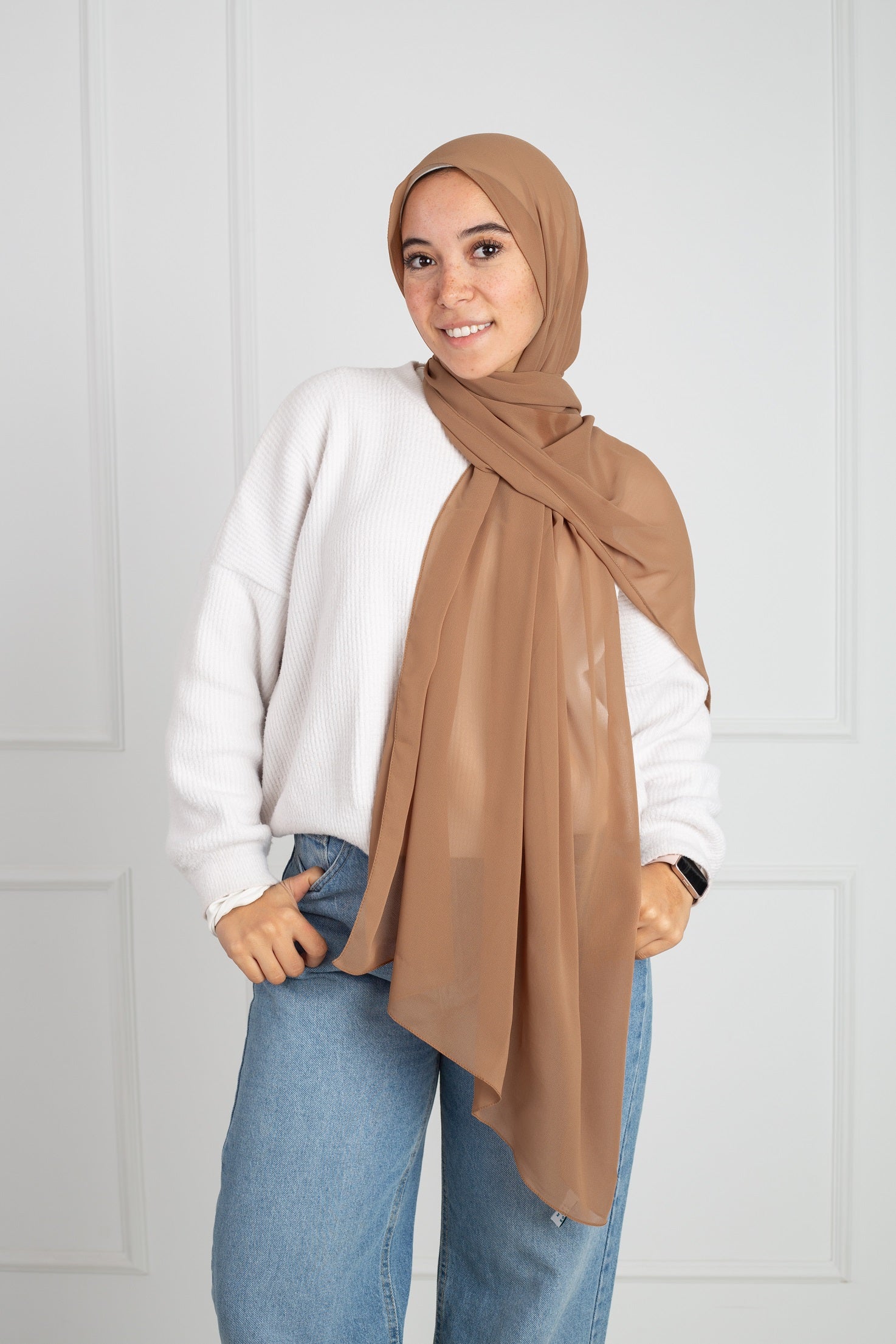 Soft Touch Chiffon Scarf in Peanut Brown lightweight fabric 