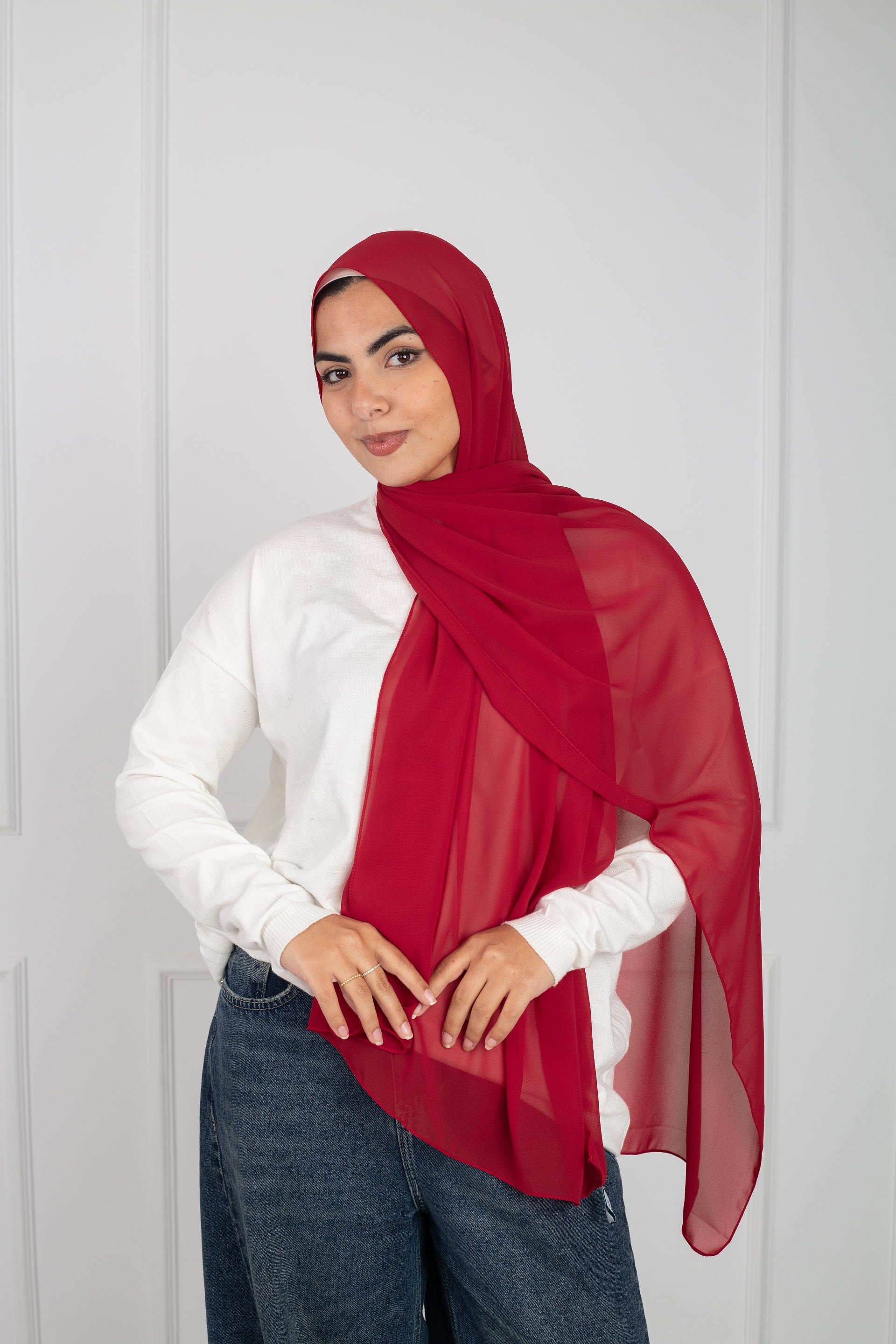 Soft Touch Chiffon Scarf in Red lightweight fabric 