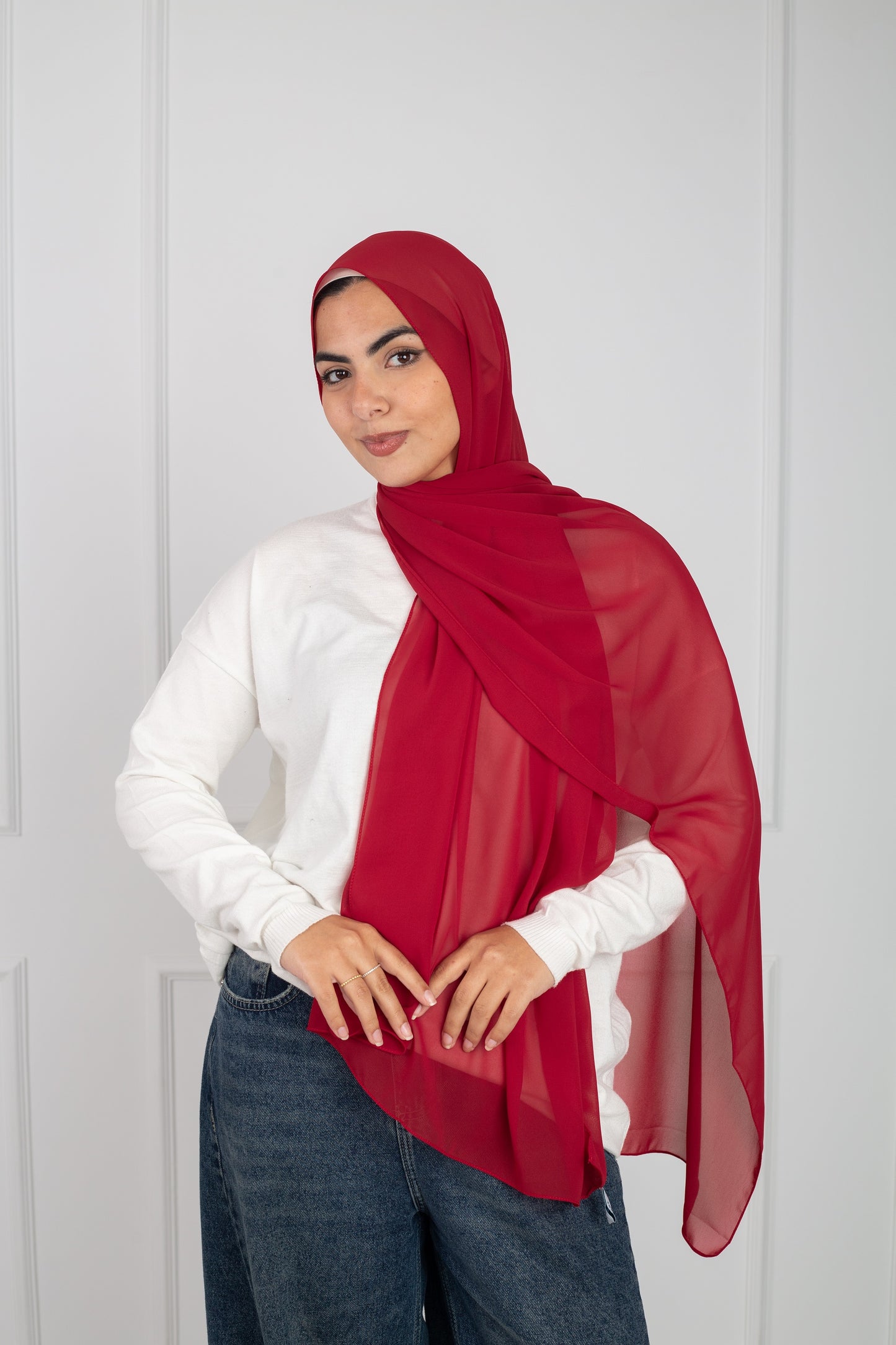 Soft Touch Chiffon Scarf in Red lightweight fabric 