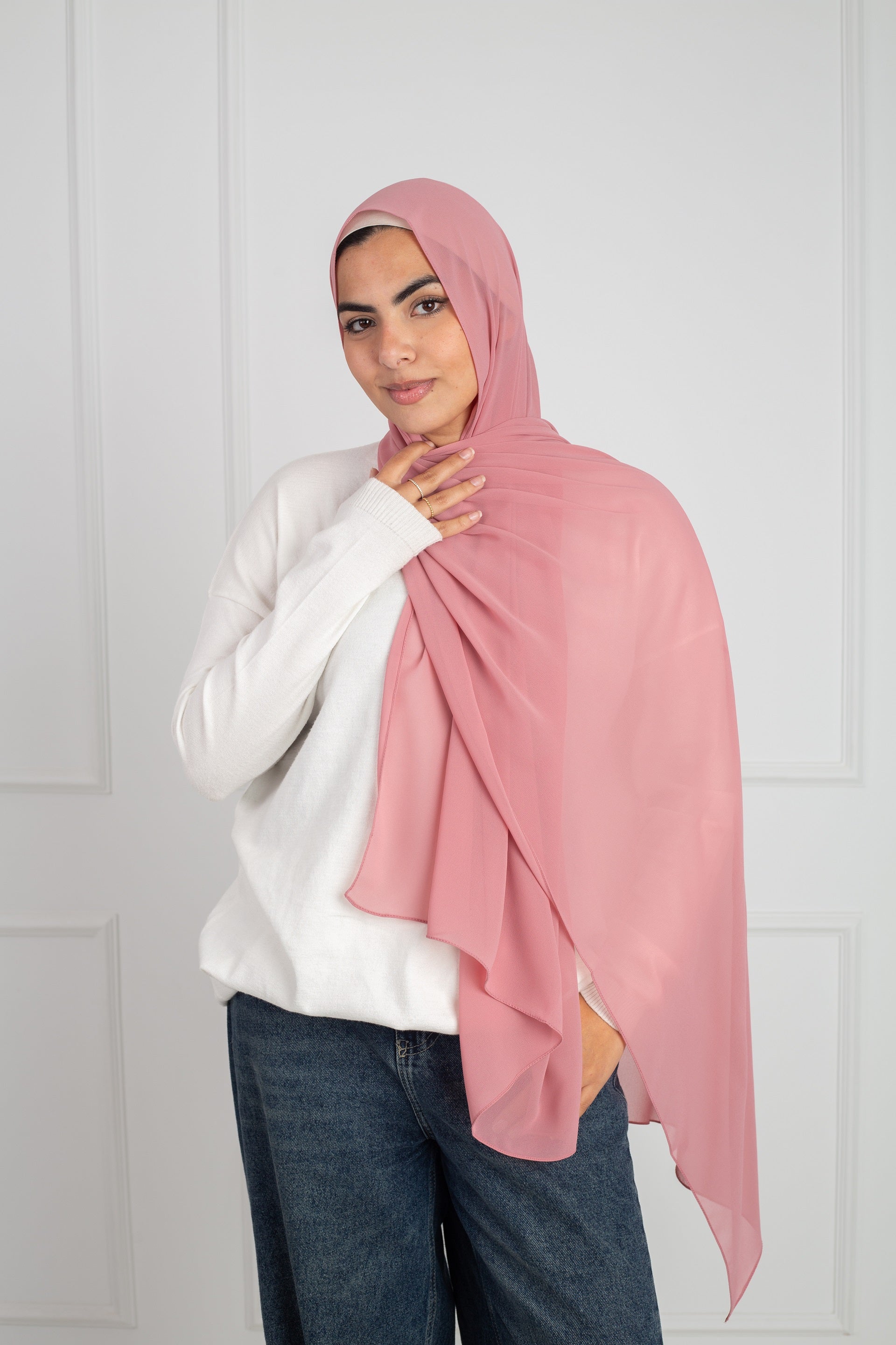 Soft Touch Chiffon Scarf in Rose lightweight fabric 