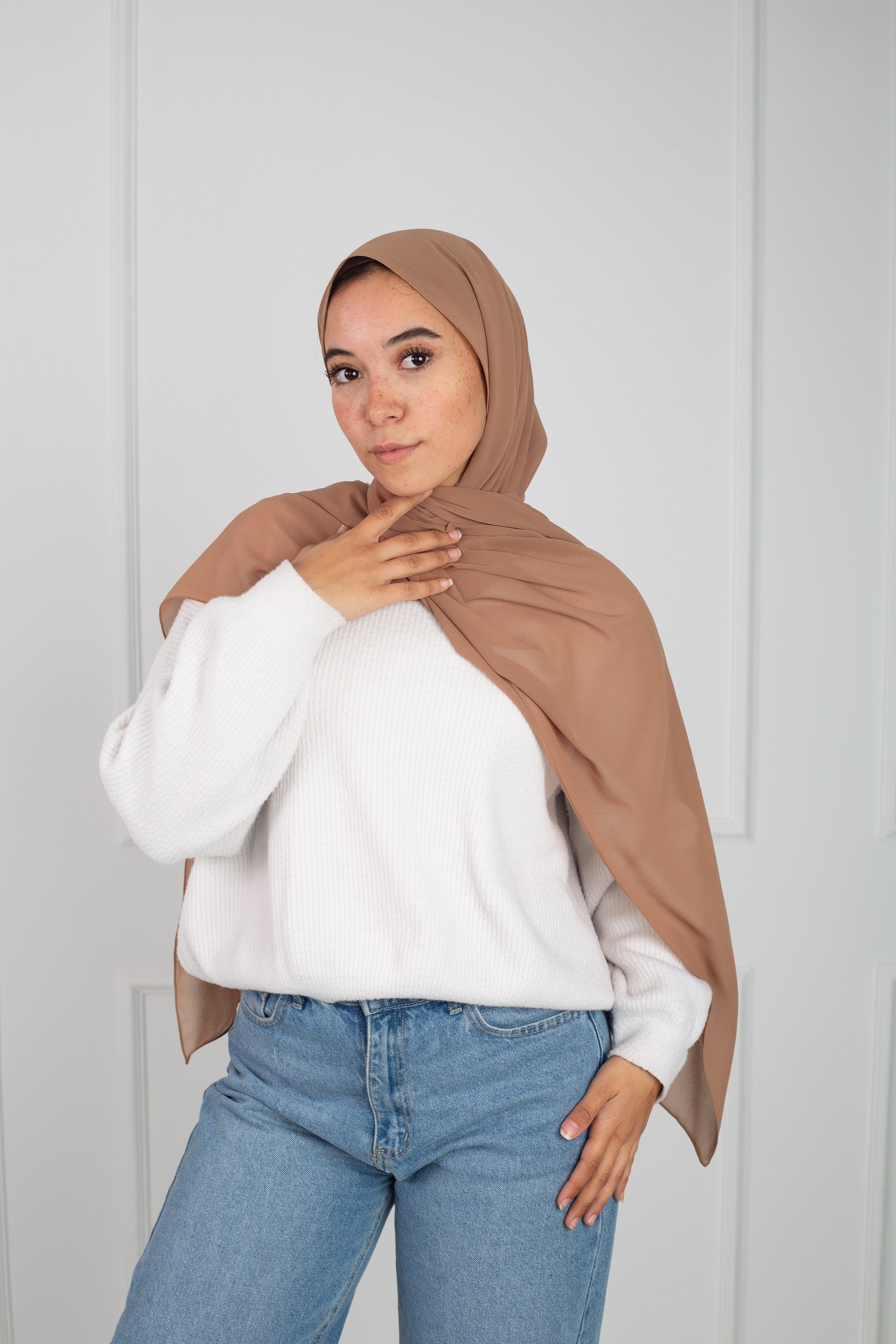 Soft Touch Chiffon Scarf in Tawny Brown lightweight fabric 