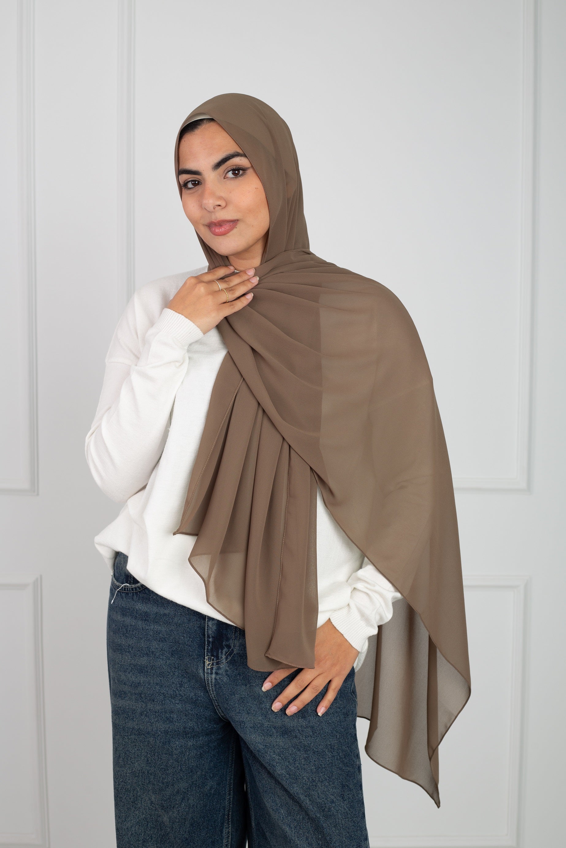 Soft Touch Chiffon Scarf in Wood Brown lightweight fabric 