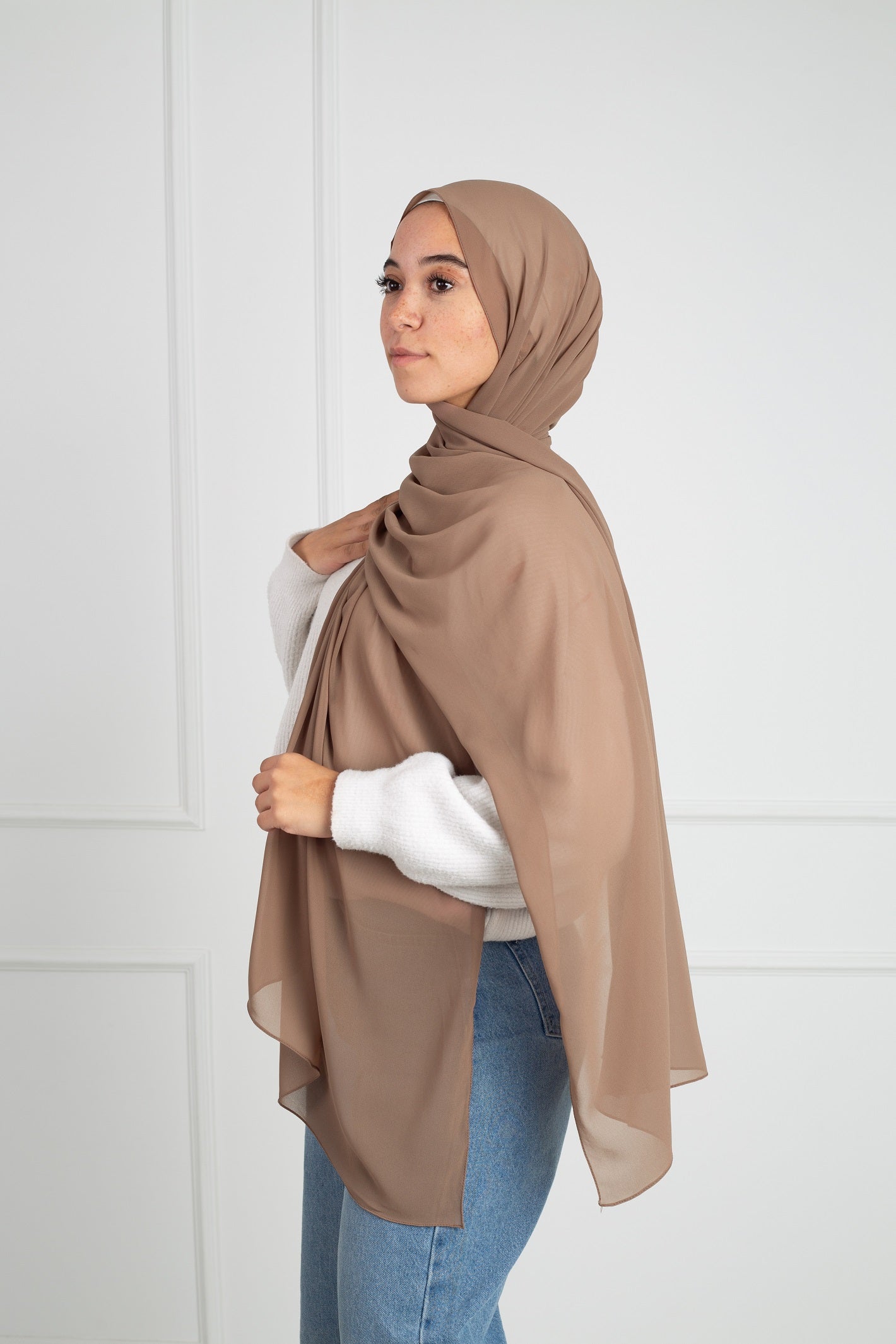 Soft Touch Chiffon Scarf in Taupe Beige lightweight fabric 